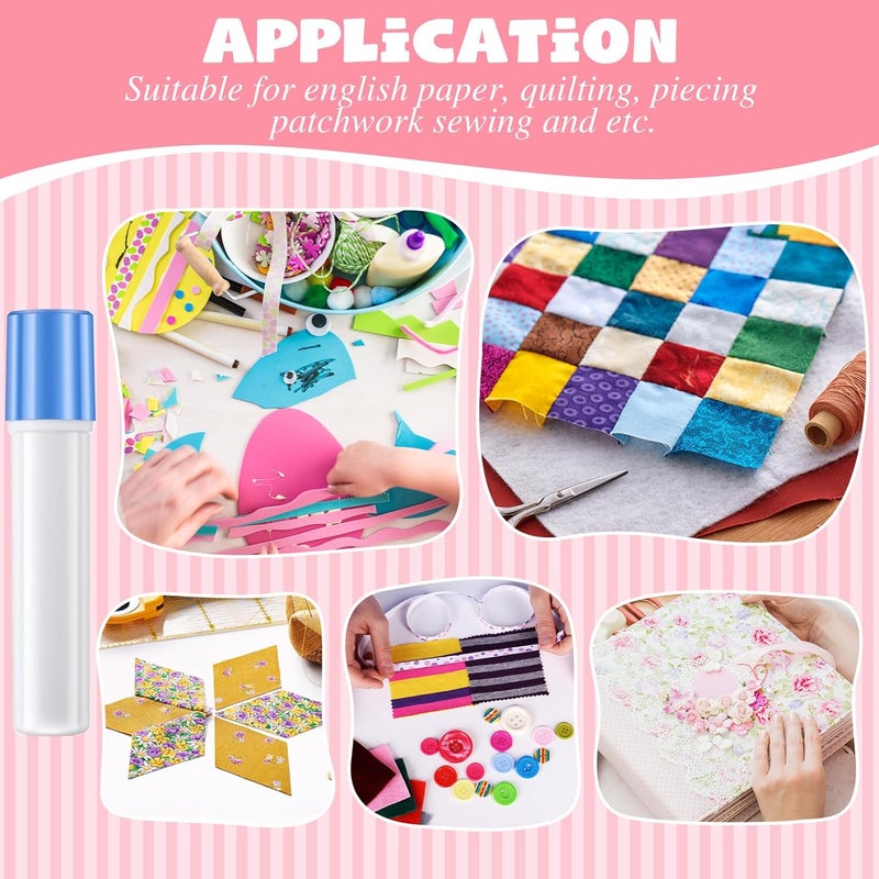 Avenuebool 6 Pack Fabric Glue Pen Refills, Washable Temporary Fabric Sewing Adhesive, 2" L x 0.6" W, Water Soluble Blue Glue Stick Refills for English Paper, Quilting, Piecing Patchwork Sewing - Image 5